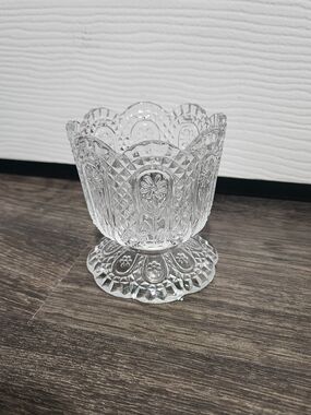 Vintage Avon Pressed Clear Glass Floral Pedestal Candle Holder Fostoria
